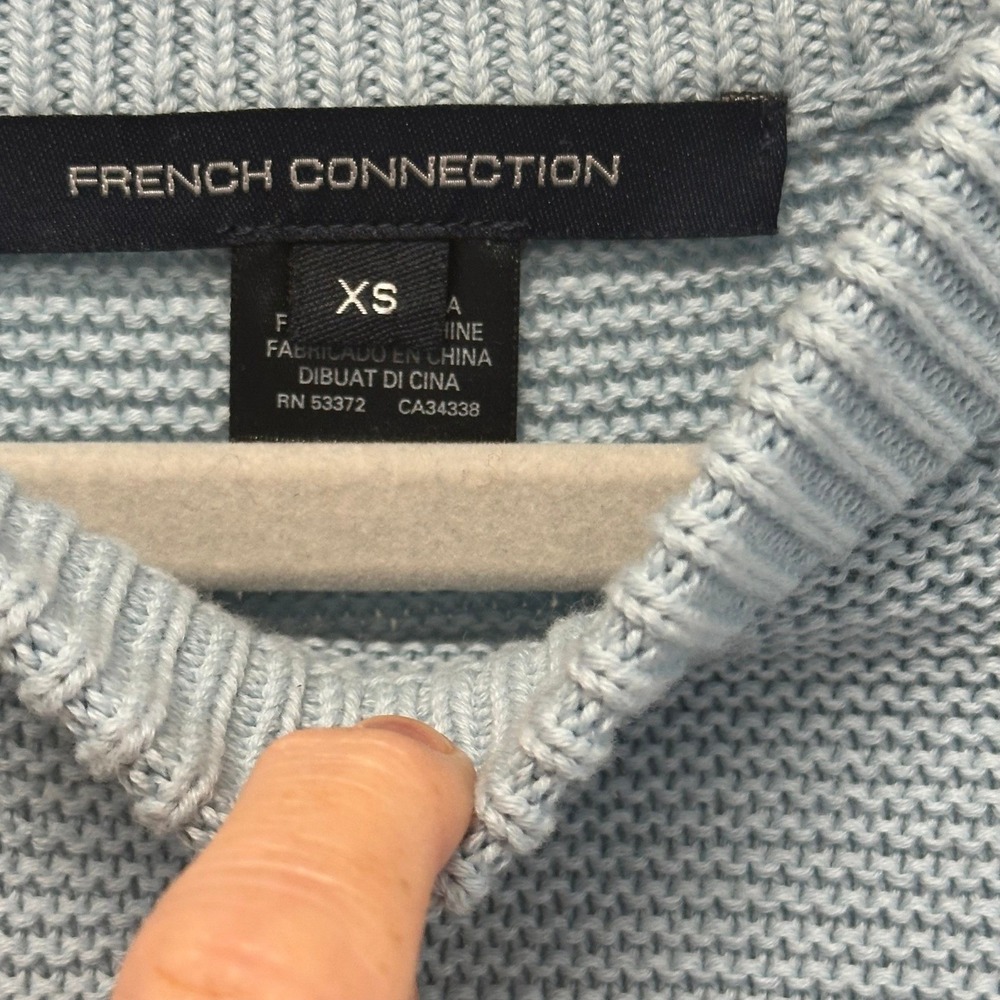 French Connection Light Blue 100% Cotton Ribbed Crew Neck Sweater - XS- NWT - Picture 4 of 6
